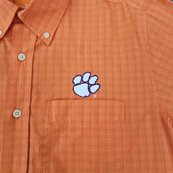 Clemson Tigers Shirt Mens Medium Orange Plaid Casual Short Sleeve Button Down - Picture 9 of 15